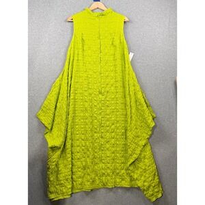IC Collection Dress Womens Medium Neon Green Textured Draped Avant Garde NEW